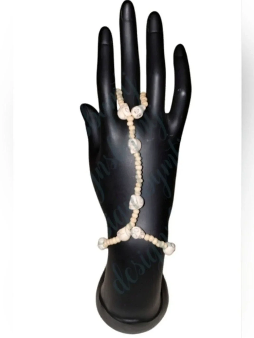Ivory Skull Hand Bracelet Boho Chic Goth Statement Jewelry